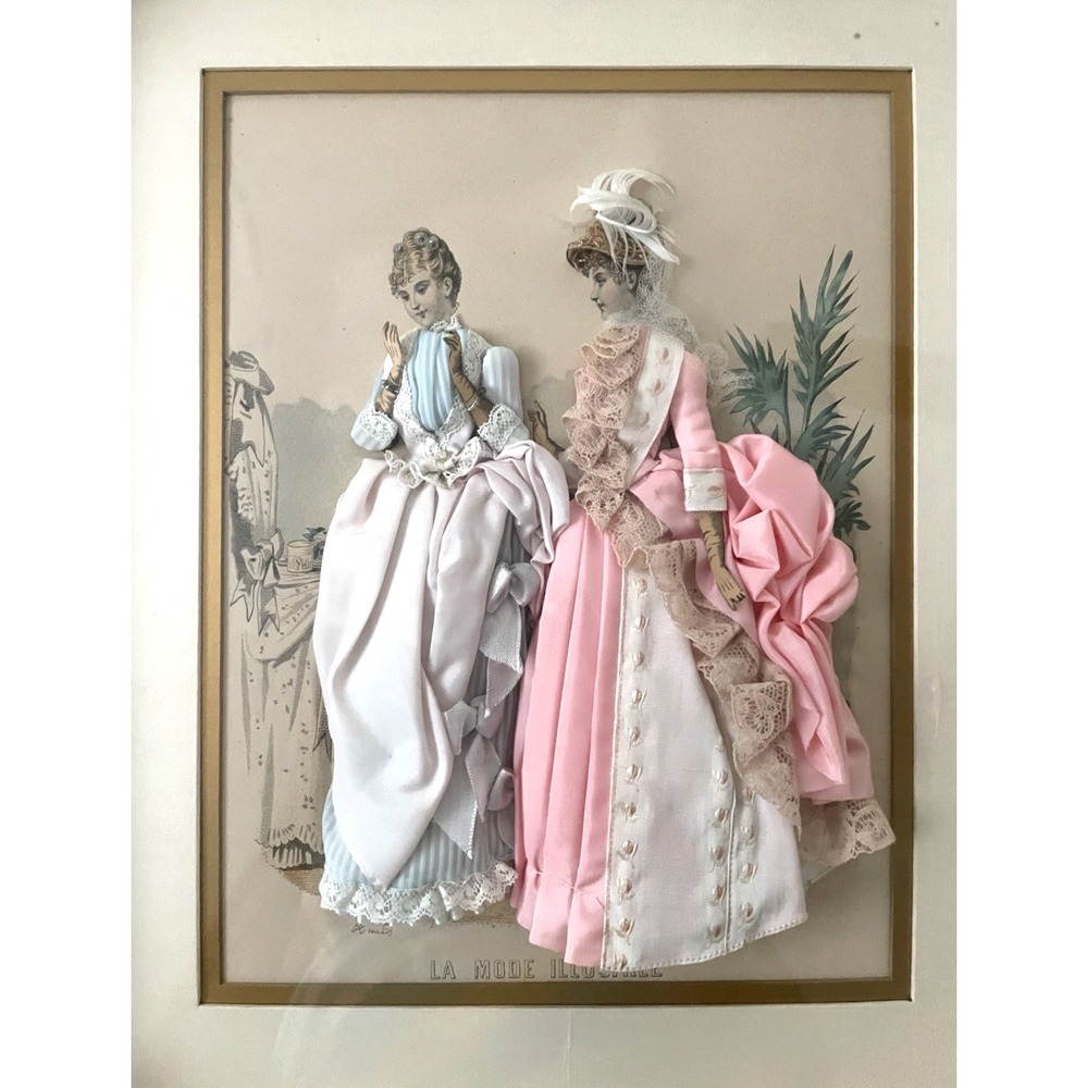 La Mode Illustree Shadow Box French Victorian Fashion 3D Fabric Dresses L19 W16